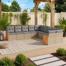 Beige Rattan 10-Piece Garden Sofa Set for Outdoor Comfort