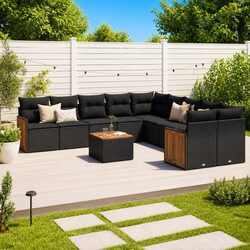 11-Piece Modular Outdoor Garden Sofa Set in Black