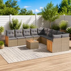 Outdoor 11 Piece Beige Sofa Set with Cushions and Table