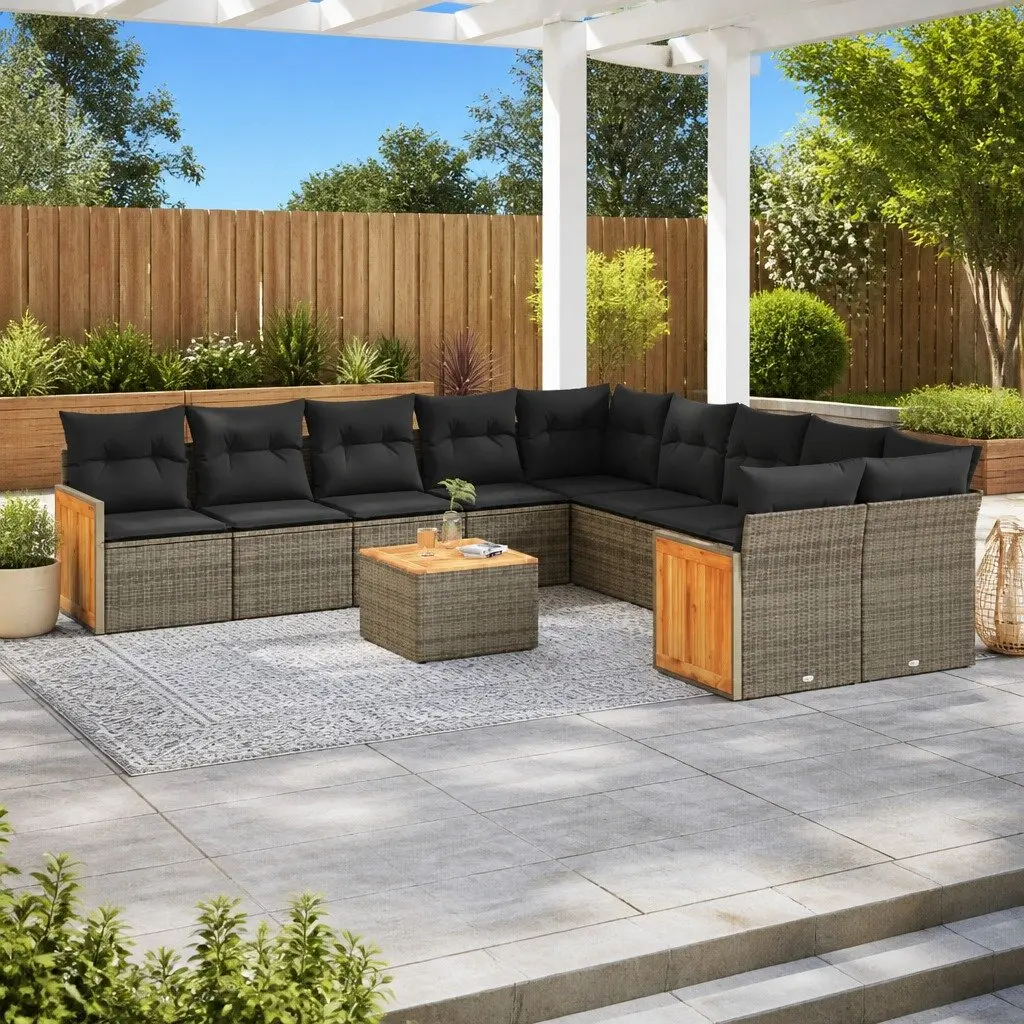 Garden Sofa Set PE Rattan 11 Piece Modular Outdoor Furniture Grey