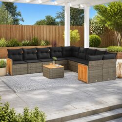 11-Piece Grey Poly Rattan Modular Garden Sofa Set