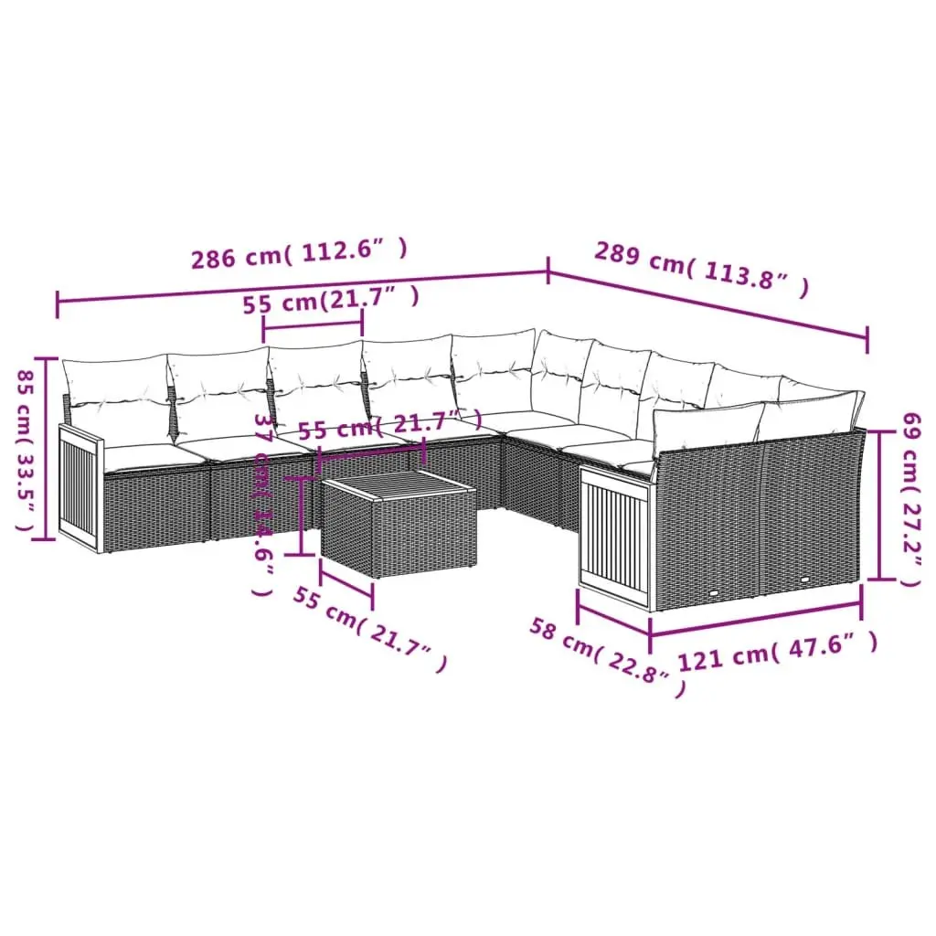 Garden Sofa Set PE Rattan 11 Piece Modular Outdoor Furniture Grey