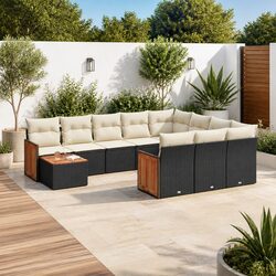 Outdoor Modular 11-Piece Sofa Set with Black Poly Rattan