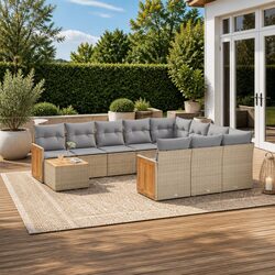 11-Piece Outdoor Garden Sofa Set with Cushions in Beige