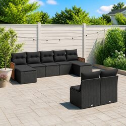 9-Piece Black Garden Sofa Set with Cushions for Outdoor Use