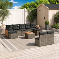 Premium 10 Piece Grey Garden Sofa Set with Cushions