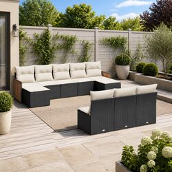 Premium 10 Piece Outdoor Sofa Set in Black Poly Rattan