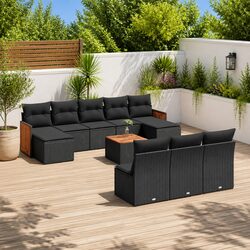 11 Piece Modular Black Outdoor Garden Sofa Set with Cushions
