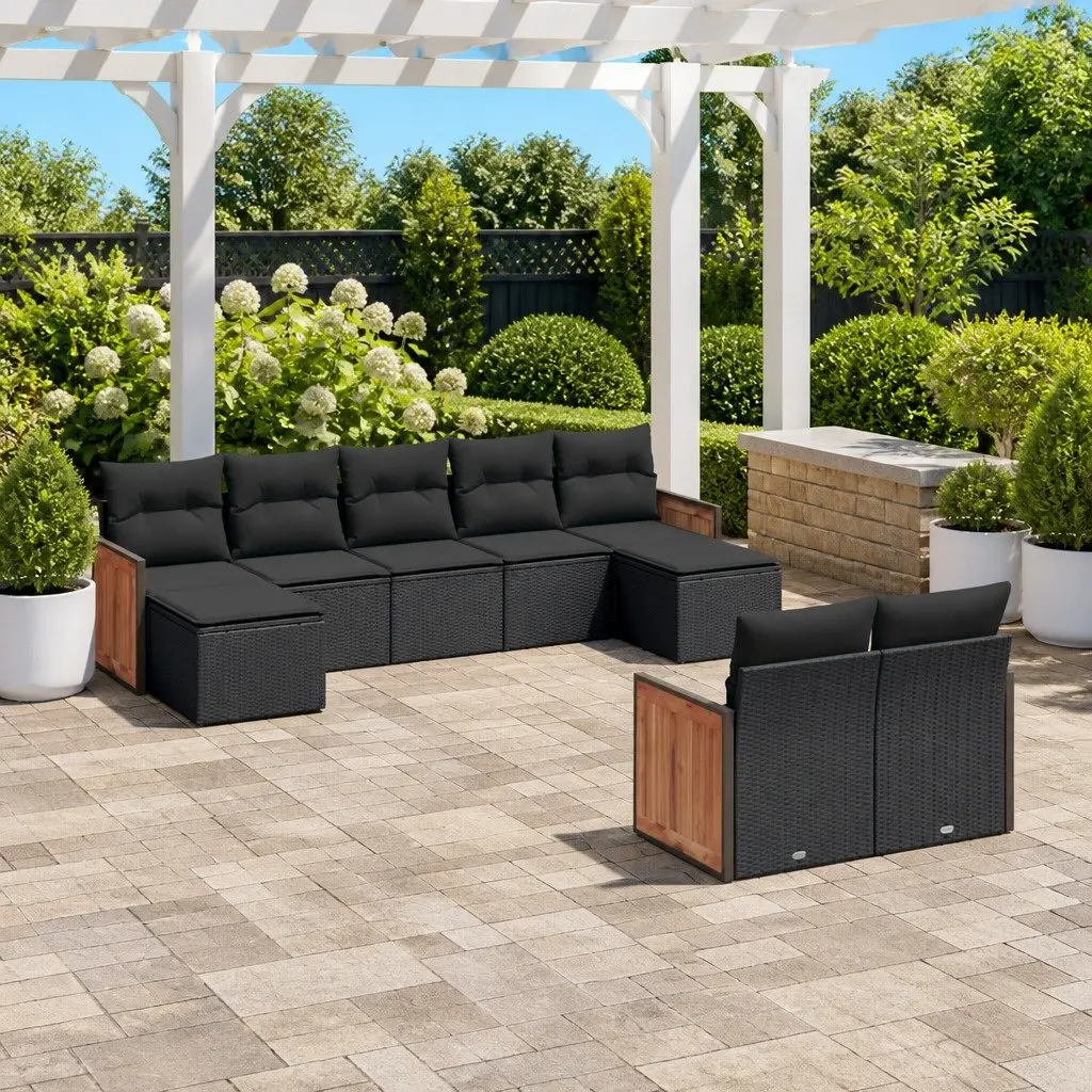 Garden Sofa Set PE Rattan 9 Piece Outdoor Furniture Modular Black