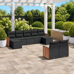 Durable 9 Piece Black Garden Sofa Set for Outdoor Living