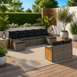 Grey Rattan Garden Sofa Set 9 Piece Outdoor Furniture