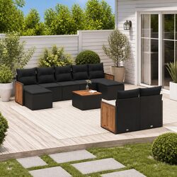 10 Piece Black Modular Garden Sofa Set for Outdoors