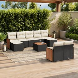 10-Piece Black Poly Rattan Outdoor Garden Sofa Set