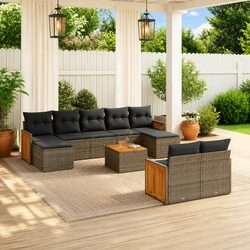 Durable 10 Piece Grey Garden Sofa Set with Cushions
