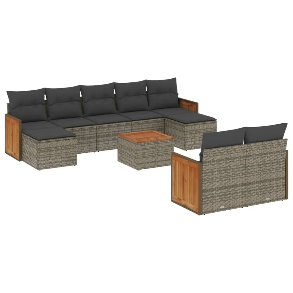 Garden Sofa Set PE Rattan 10 Piece Outdoor Furniture Grey with Cushions