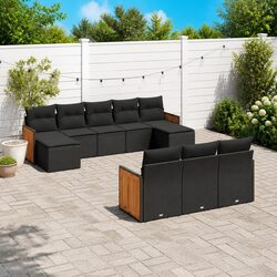 Premium 10 Piece Black Poly Rattan Garden Sofa Set