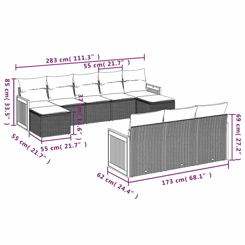 10 Piece Black Poly Rattan Garden Sofa Set