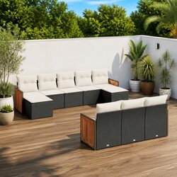 Outdoor Garden Sofa Set 10 Piece with Cushions - Black