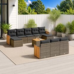 Outdoor Garden Sofa Set 11 Piece Grey Poly Rattan