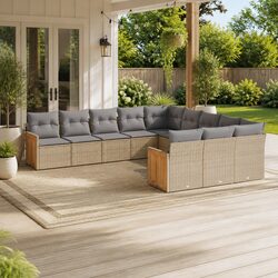 11 Piece Outdoor Garden Sofa Set with Beige Cushions