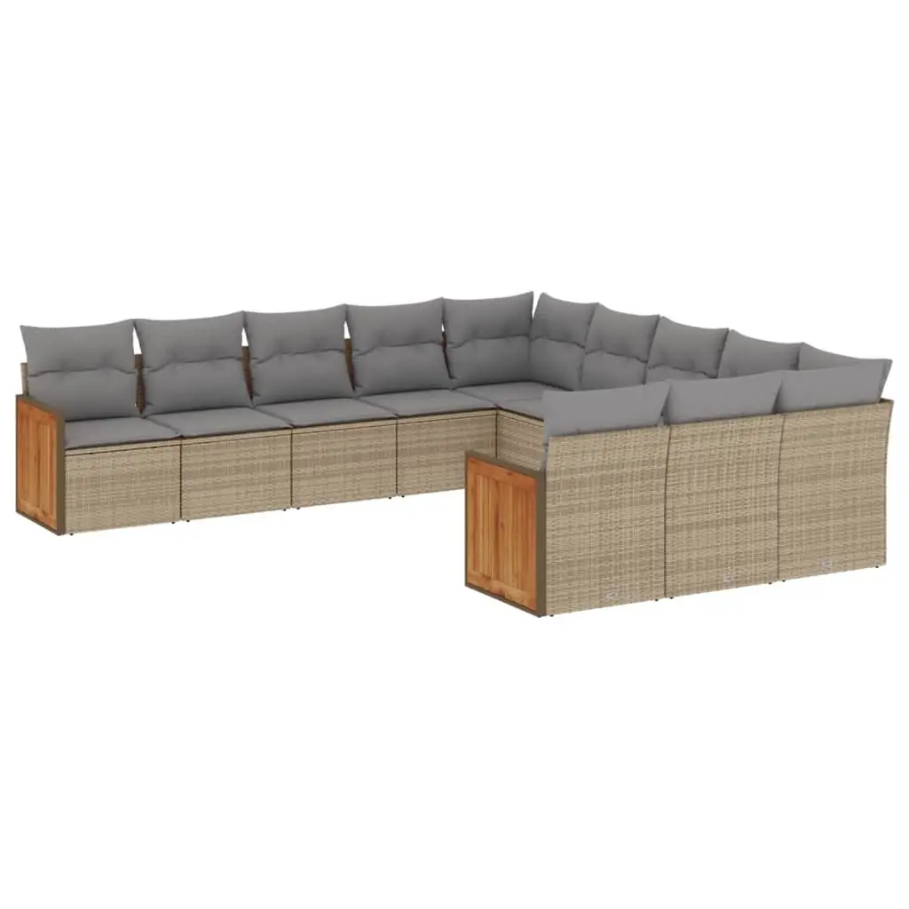 Garden Sofa Set PE Rattan 11 Piece Outdoor Furniture Beige Cushions Modular