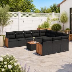 12-Piece Black Outdoor Sofa Set with Cushions