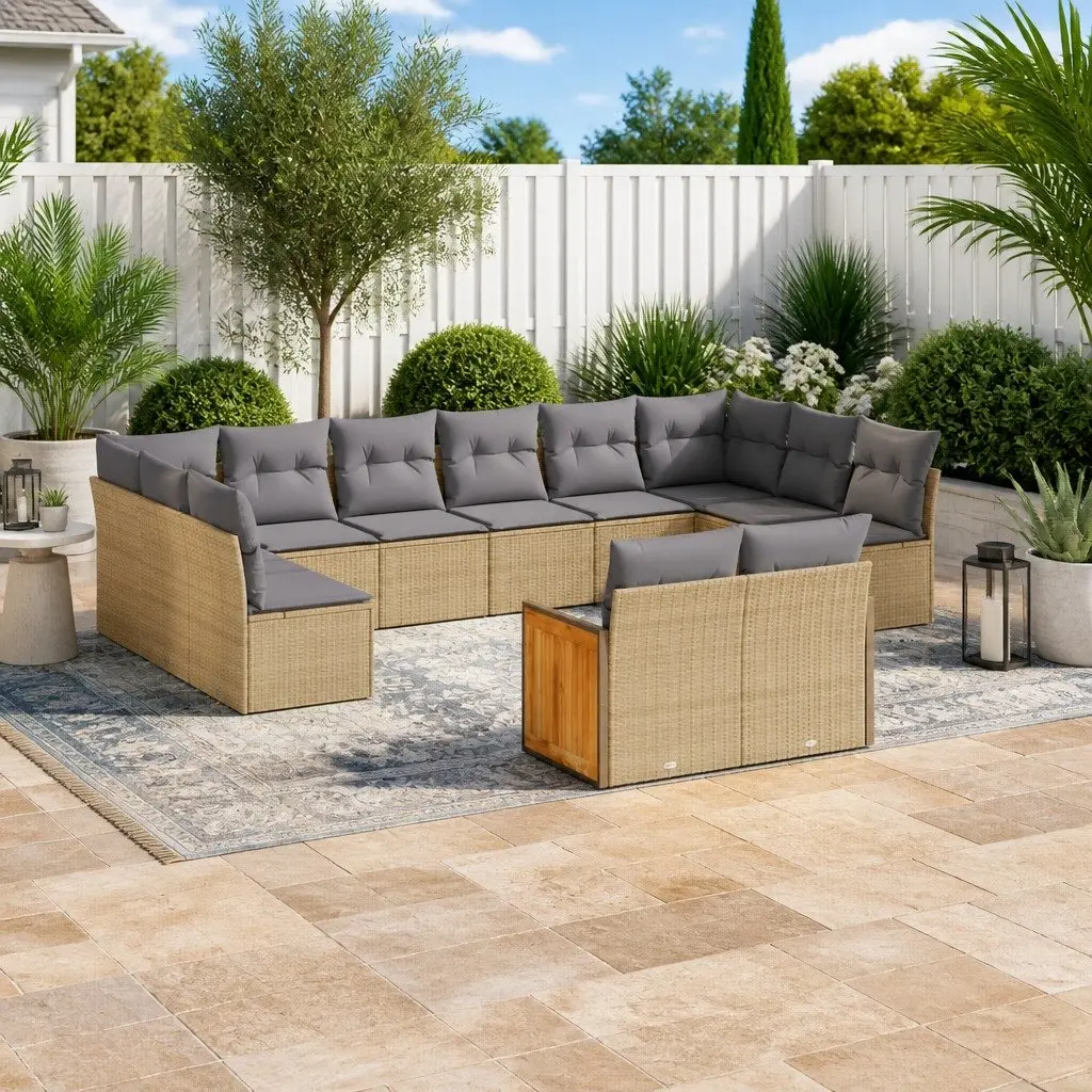 12 Piece Garden Sofa Set PE Rattan Modular Beige Outdoor Furniture