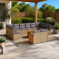 Beige Poly Rattan 13 Piece Garden Sofa Set