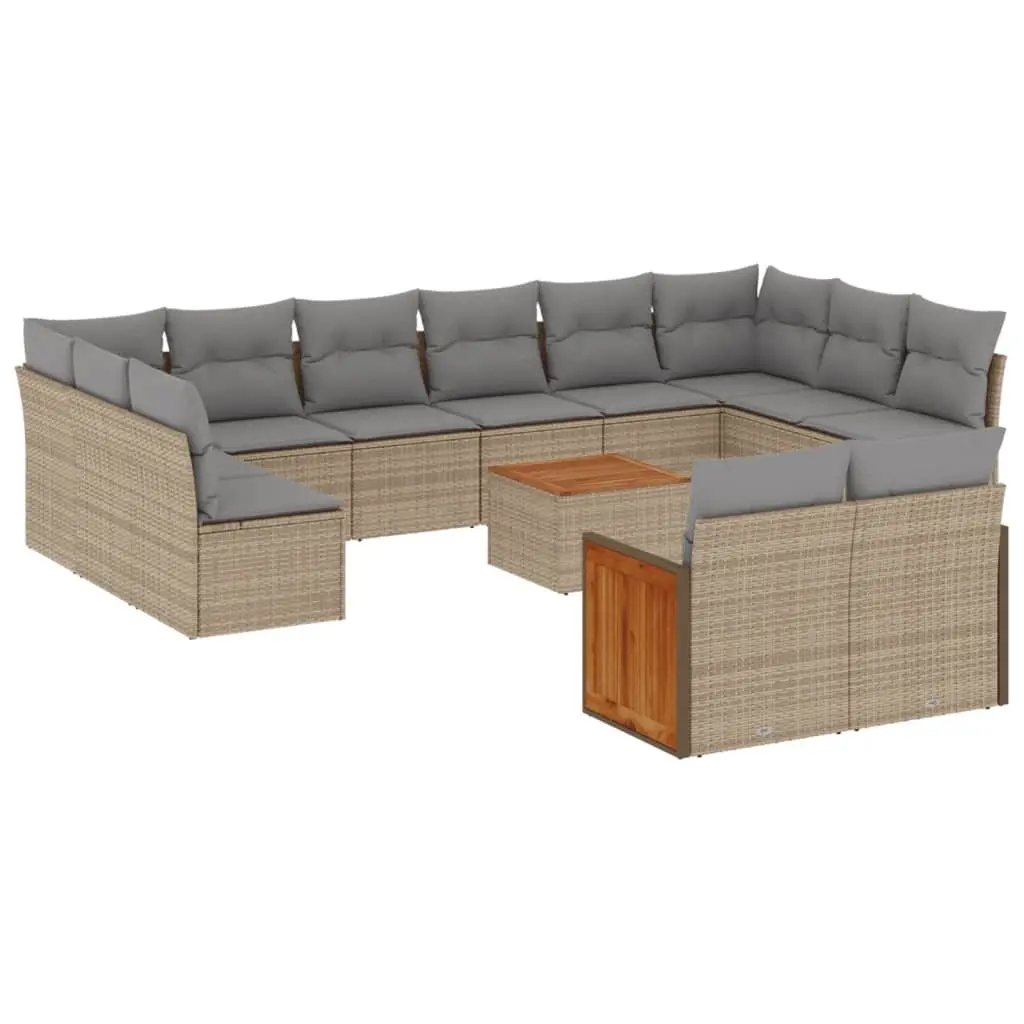 Beige Poly Rattan 13 Piece Garden Sofa Set