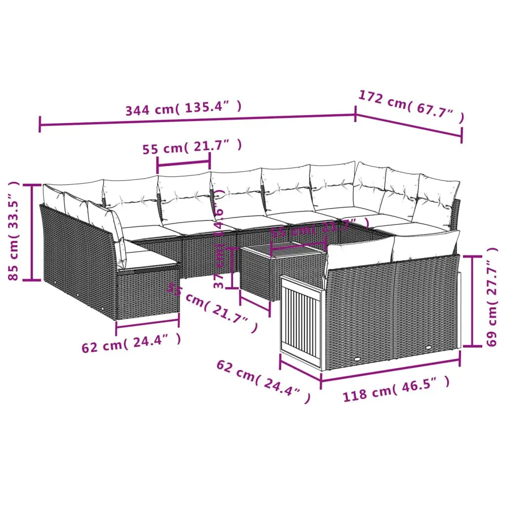 13 Piece Outdoor Garden Sofa Set in Grey