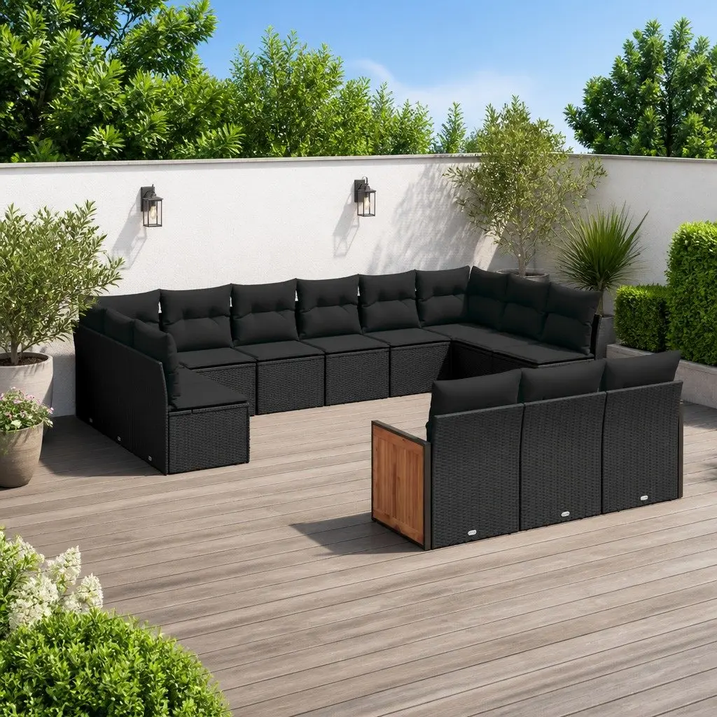 Garden Sofa Set PE Rattan 13 Piece Modular Outdoor Furniture Black
