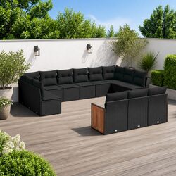Durable Black Rattan 13-Piece Modular Garden Sofa Set