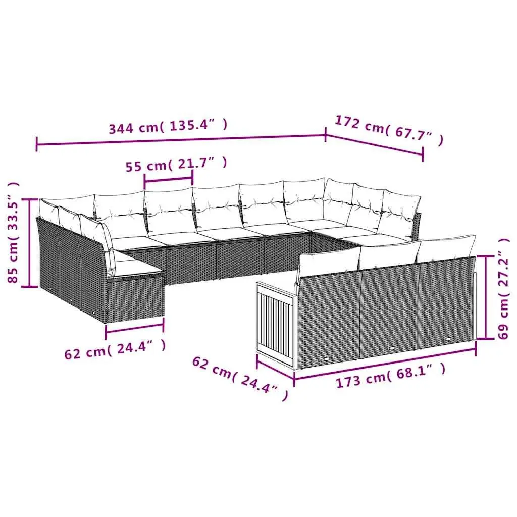 Garden Sofa Set PE Rattan 13 Piece Modular Outdoor Furniture Black