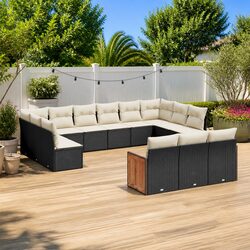 Premium 13 Piece Black Poly Rattan Garden Sofa Set