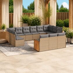 Premium 13 Piece Outdoor Garden Sofa Set with Beige Cushions