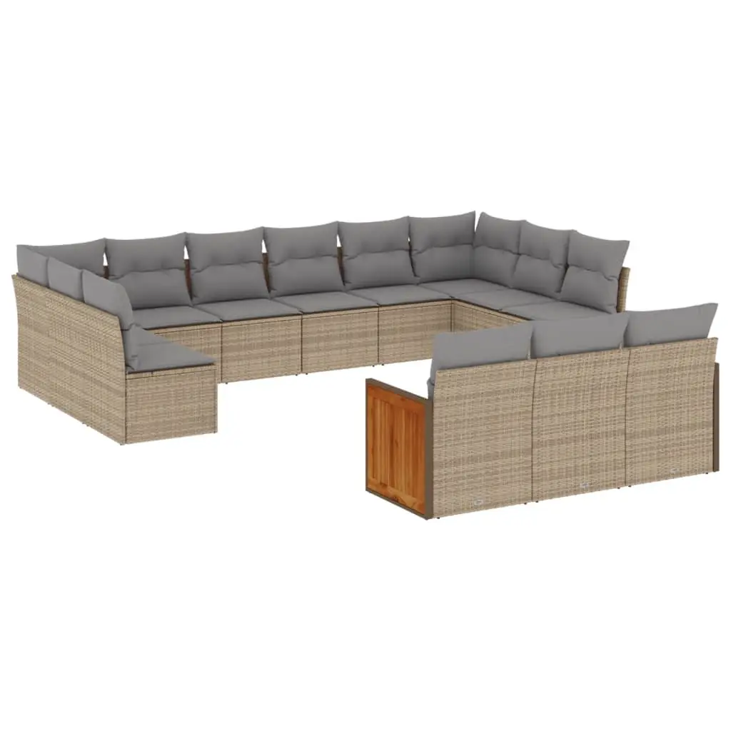 Modular Garden Sofa Set PE Rattan 13 Piece Beige Cushions