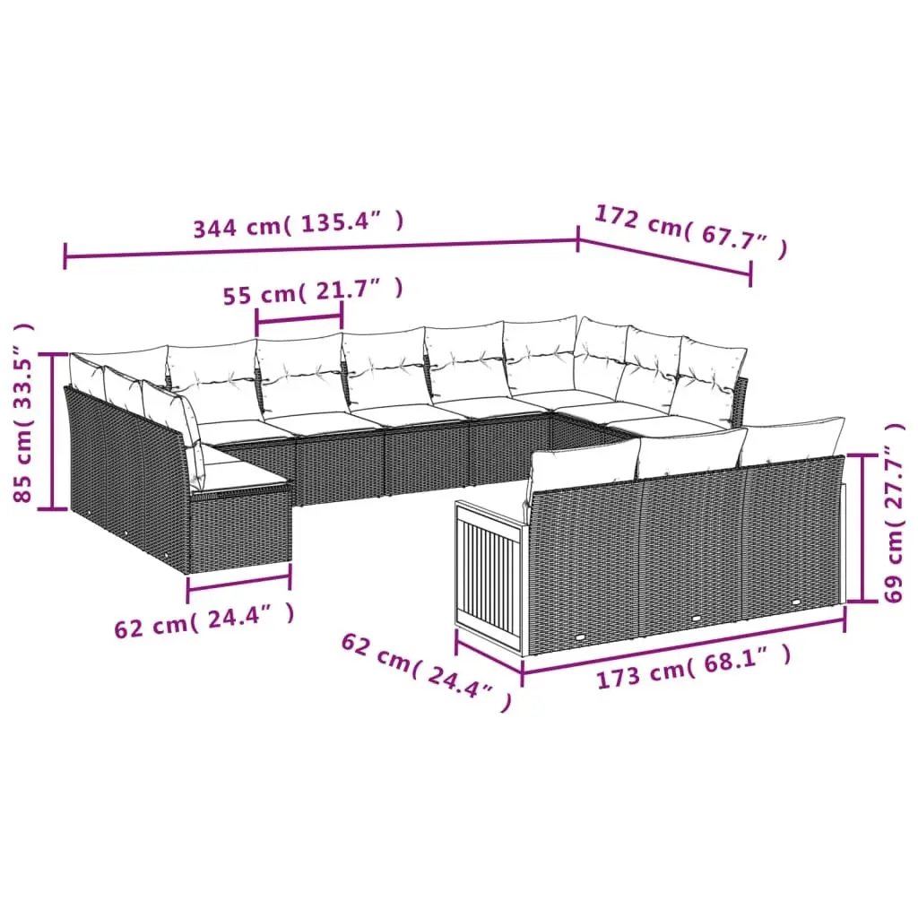 Modular Garden Sofa Set PE Rattan 13 Piece Beige Cushions