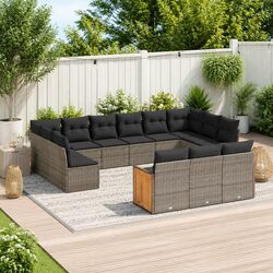 Premium 13 Piece Garden Sofa Set in Grey Rattan