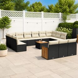 14-Piece Modular Black Poly Rattan Garden Sofa Set