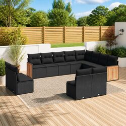 Durable 12-Piece Garden Sofa Set in Black Poly Rattan