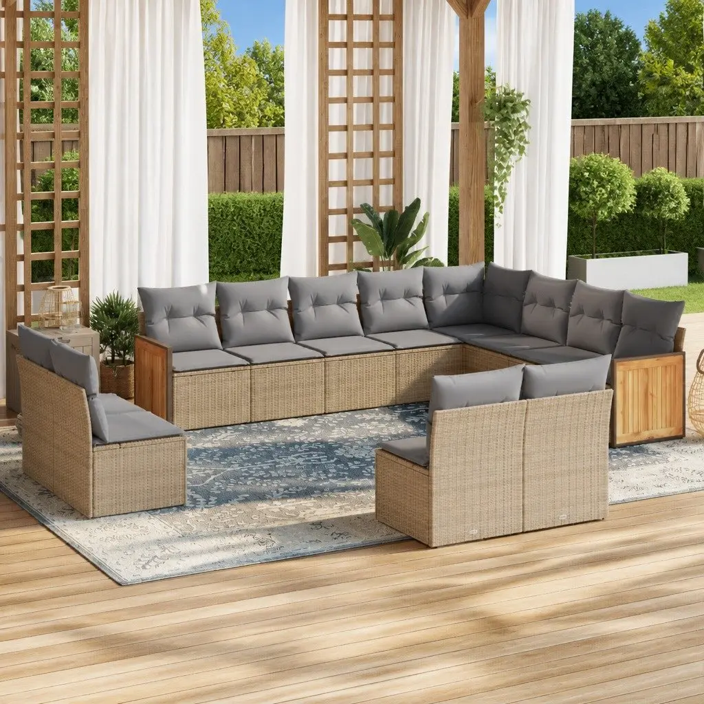 Garden Sofa Set PE Rattan 12 Piece Outdoor Furniture Modular Beige with Cushions