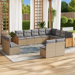 Beige Modular 12-Piece Outdoor Garden Sofa Set with Cushions