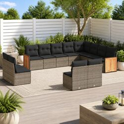 Grey 12-Piece Modular Garden Sofa Set for Outdoors