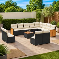 Durable 13 Piece Garden Sofa Set in Black Poly Rattan