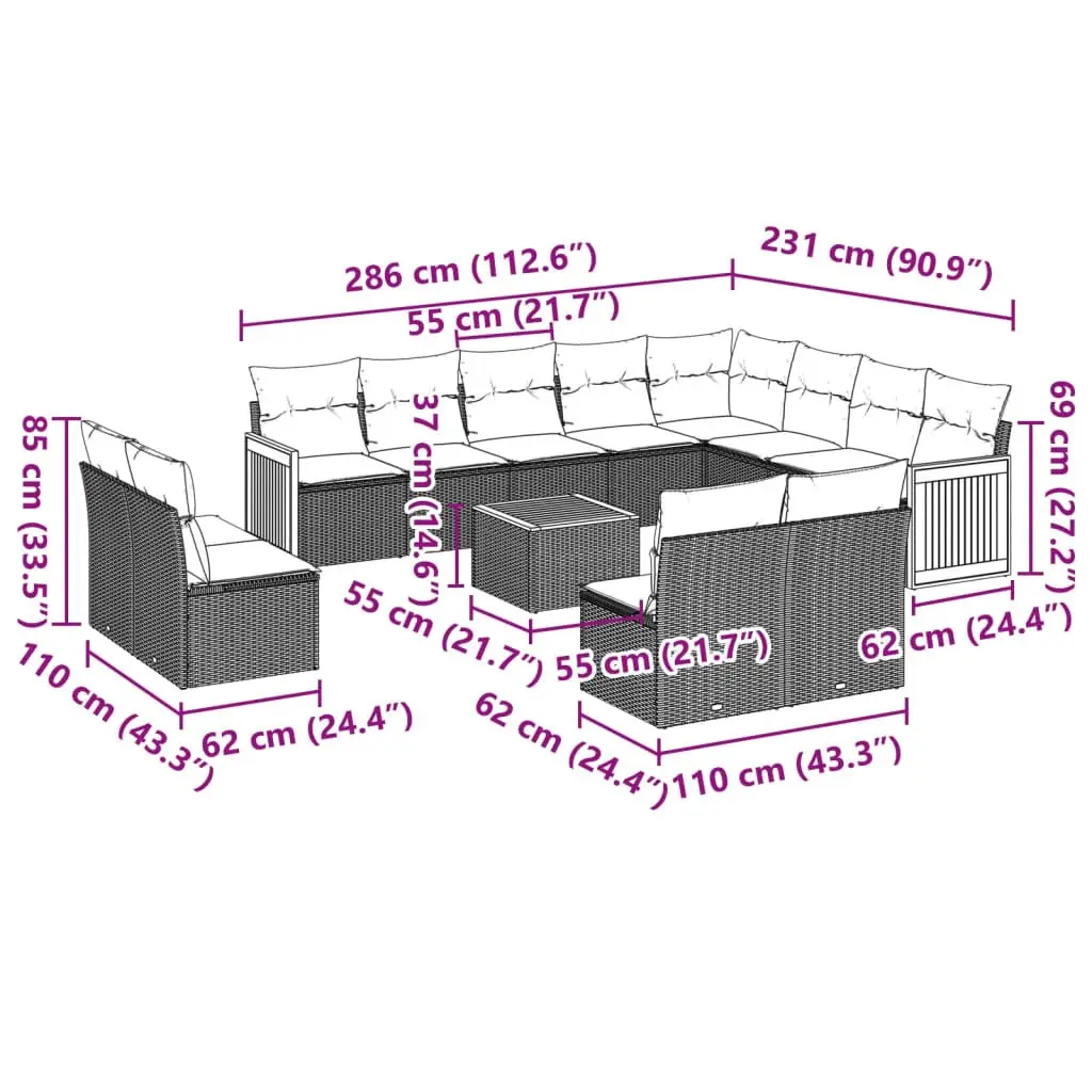 13 Piece Modular Garden Sofa Set in Beige