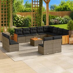 13-Piece Grey Poly Rattan Outdoor Garden Sofa Set