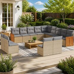 Modular 13 Piece Garden Sofa Set with Beige Cushions