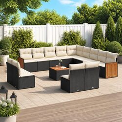 High-Quality 14 Piece Black Poly Rattan Outdoor Sofa Set