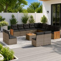 Sturdy 14 Piece Grey Garden Sofa Set with Cushions