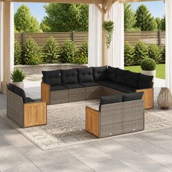Durable 11-Piece Grey Garden Sofa Set with Cushions